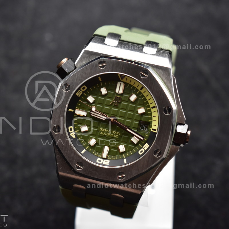 Royal Oak Offshore Diver 15720 SS APSF 1:1 Best Edition Green Dial on Green Rubber Strap A4308 Super Clone